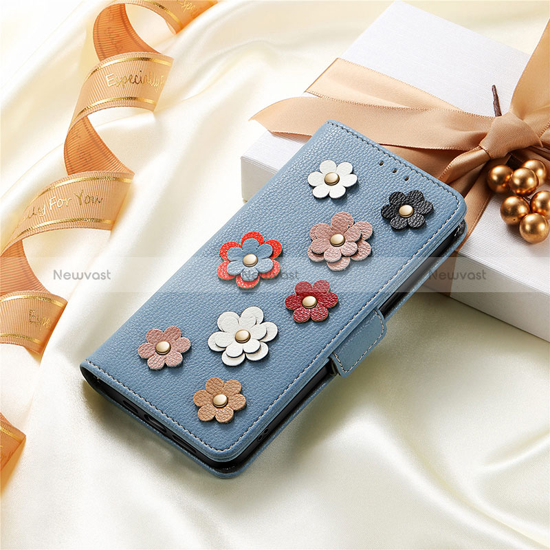 Leather Case Stands Flip Flowers Cover Holder S02D for Samsung Galaxy A52 4G