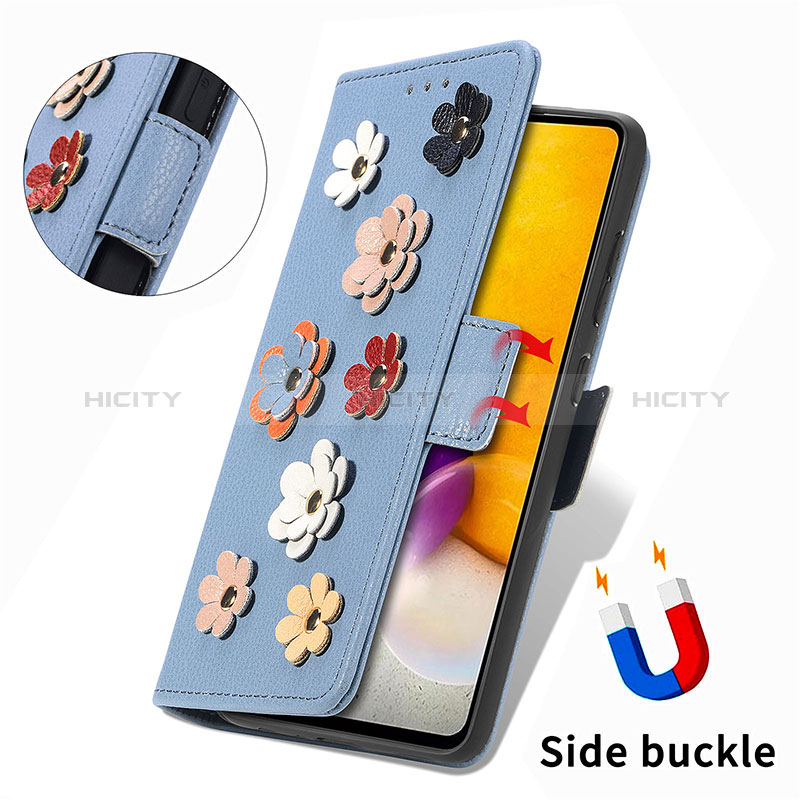 Leather Case Stands Flip Flowers Cover Holder S02D for Samsung Galaxy A72 5G