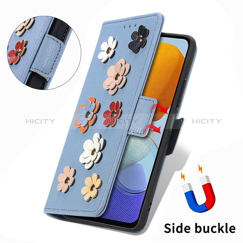 Leather Case Stands Flip Flowers Cover Holder S02D for Samsung Galaxy F23 5G