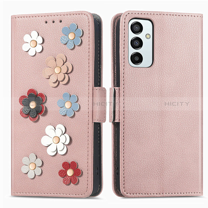 Leather Case Stands Flip Flowers Cover Holder S02D for Samsung Galaxy F23 5G