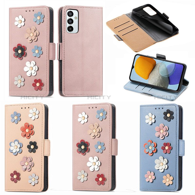 Leather Case Stands Flip Flowers Cover Holder S02D for Samsung Galaxy F23 5G