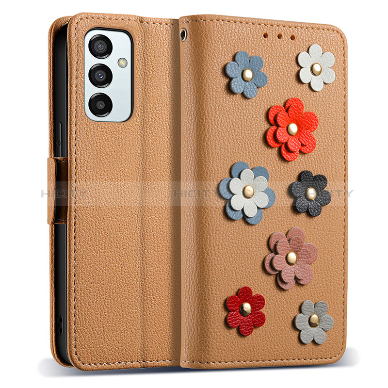 Leather Case Stands Flip Flowers Cover Holder S02D for Samsung Galaxy F23 5G