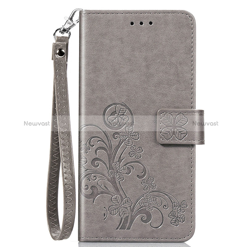 Leather Case Stands Flip Flowers Cover Holder S02D for Samsung Galaxy F41 Gray