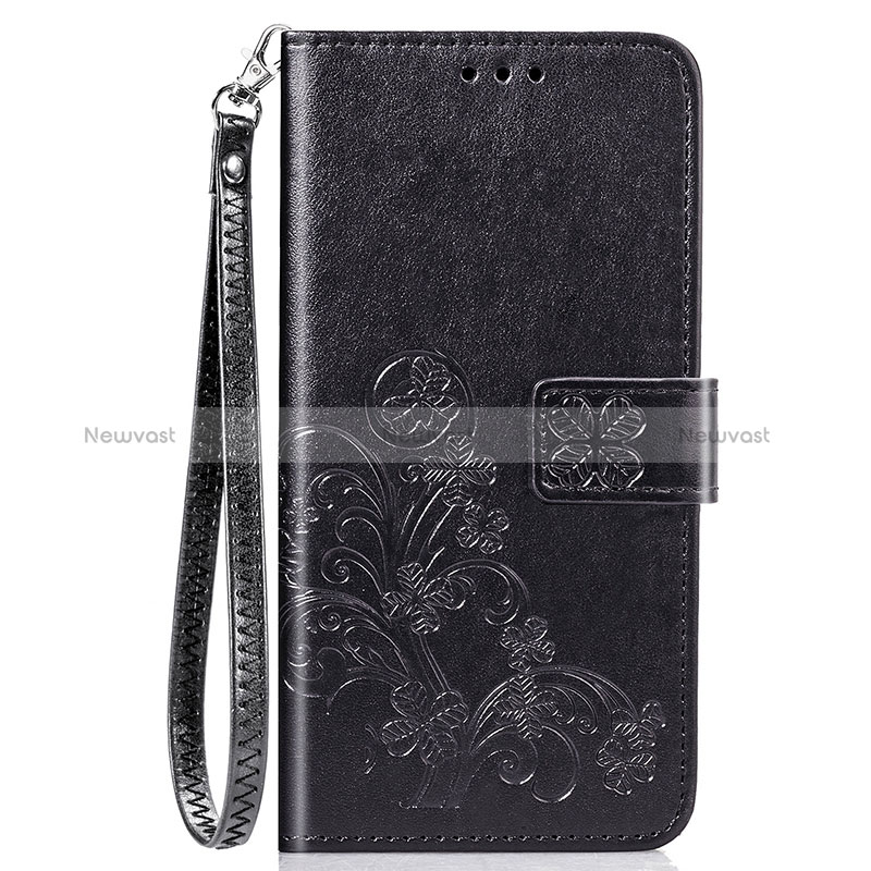 Leather Case Stands Flip Flowers Cover Holder S02D for Samsung Galaxy M10S Black