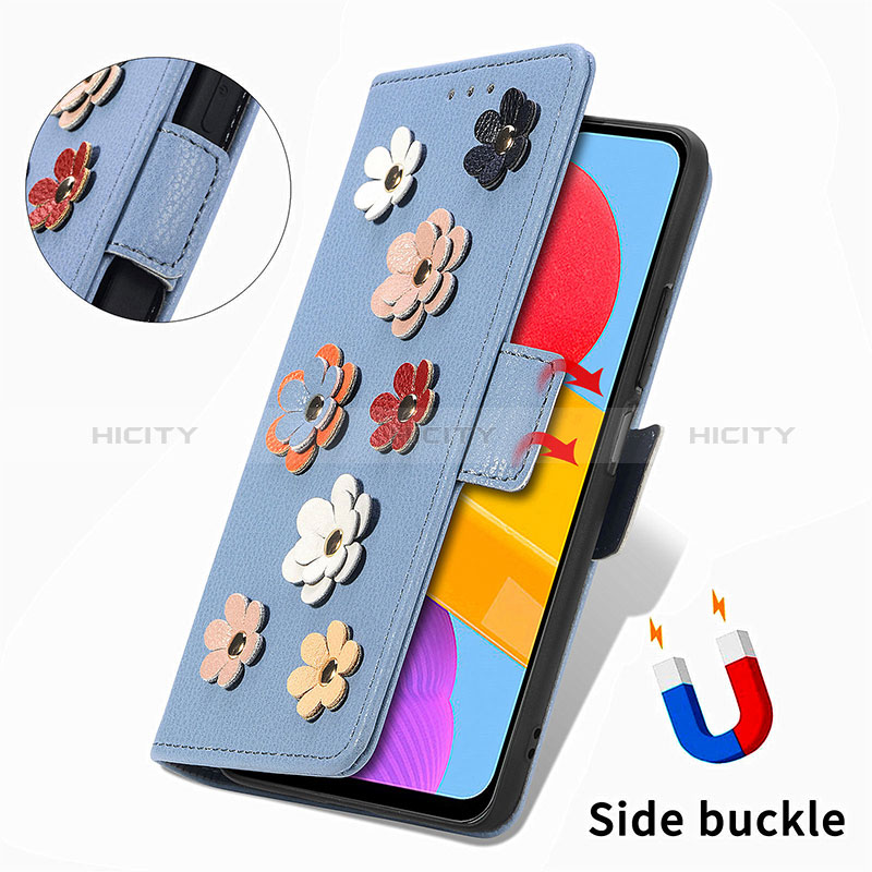 Leather Case Stands Flip Flowers Cover Holder S02D for Samsung Galaxy M13 4G