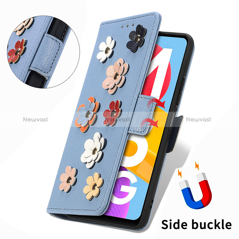 Leather Case Stands Flip Flowers Cover Holder S02D for Samsung Galaxy M13 5G