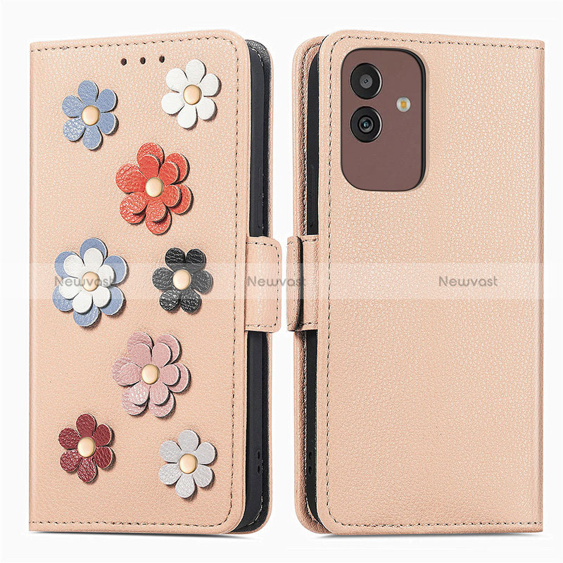 Leather Case Stands Flip Flowers Cover Holder S02D for Samsung Galaxy M13 5G