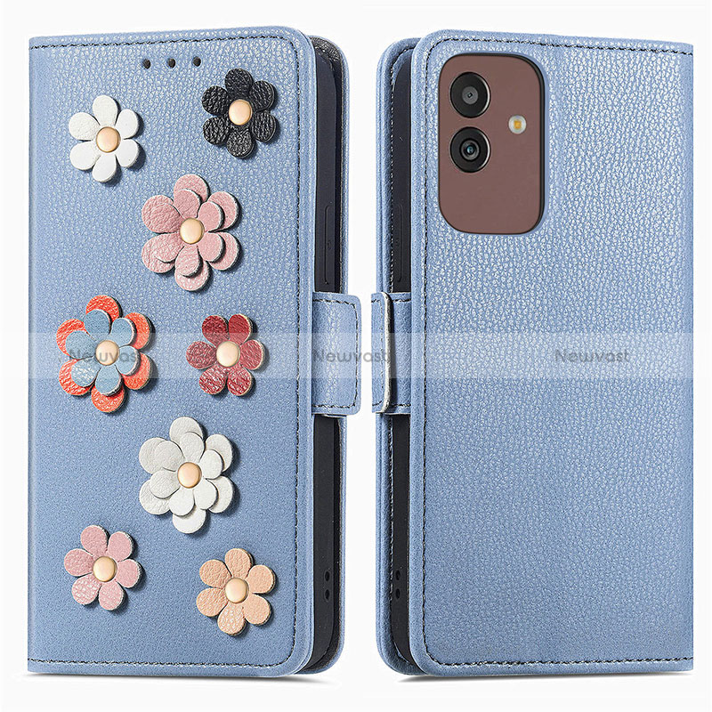 Leather Case Stands Flip Flowers Cover Holder S02D for Samsung Galaxy M13 5G