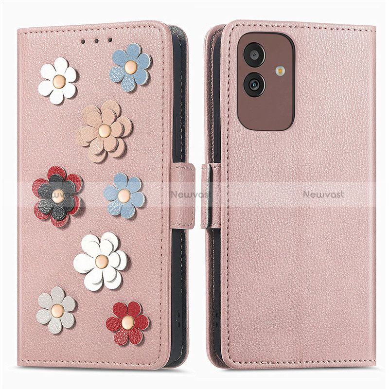 Leather Case Stands Flip Flowers Cover Holder S02D for Samsung Galaxy M13 5G