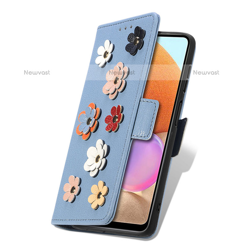 Leather Case Stands Flip Flowers Cover Holder S02D for Samsung Galaxy M32 5G