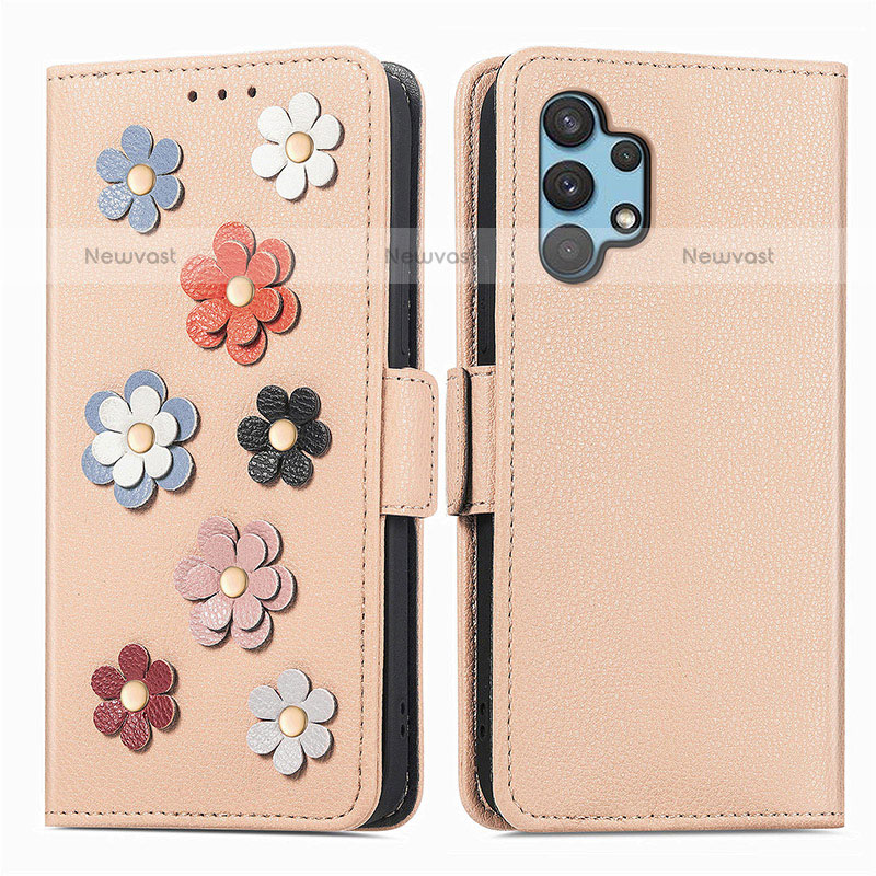 Leather Case Stands Flip Flowers Cover Holder S02D for Samsung Galaxy M32 5G