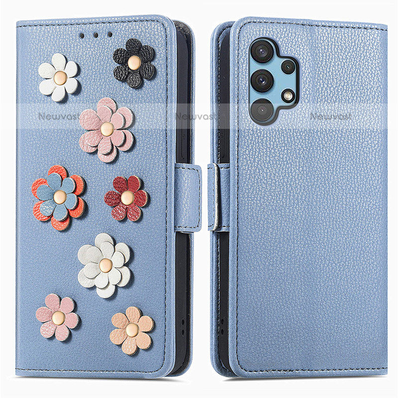 Leather Case Stands Flip Flowers Cover Holder S02D for Samsung Galaxy M32 5G