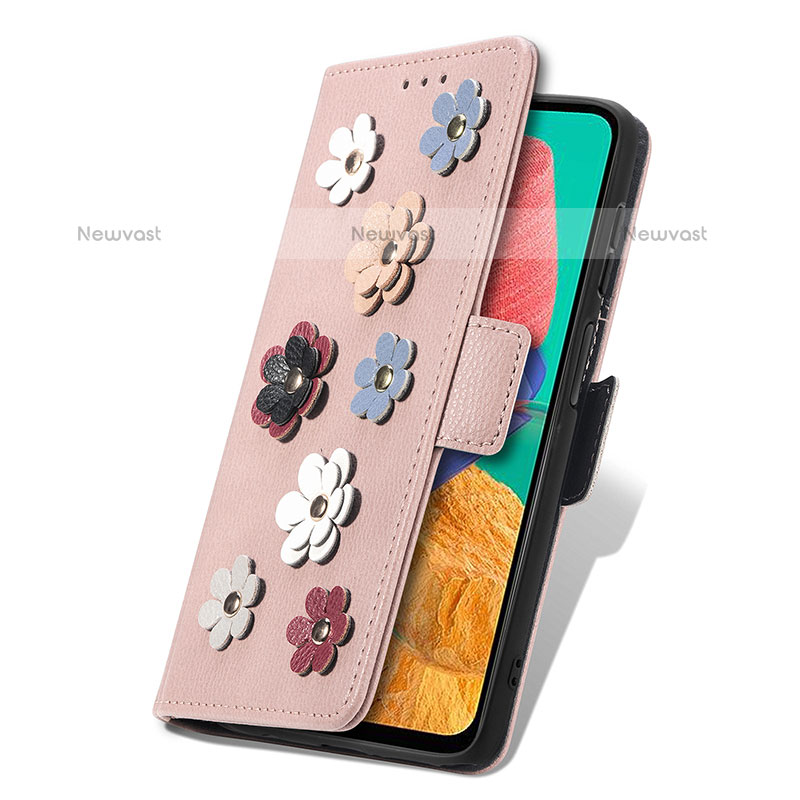 Leather Case Stands Flip Flowers Cover Holder S02D for Samsung Galaxy M33 5G