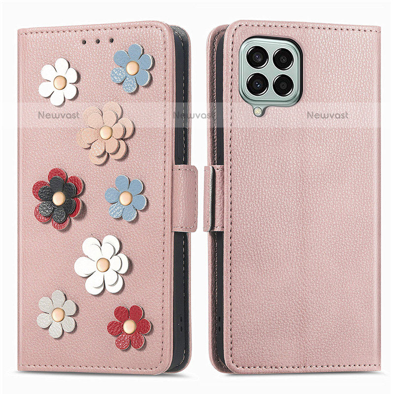 Leather Case Stands Flip Flowers Cover Holder S02D for Samsung Galaxy M33 5G