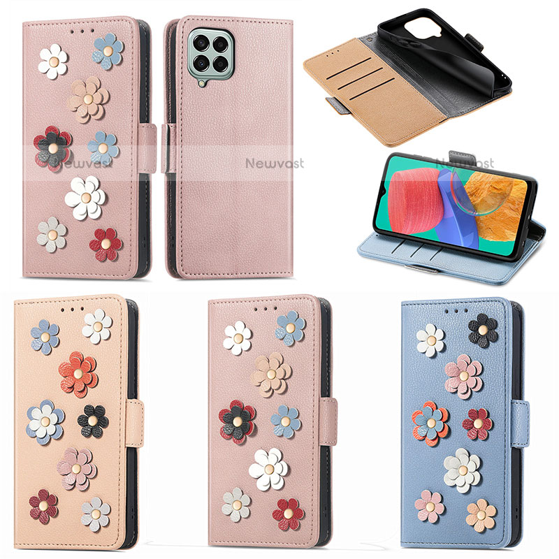 Leather Case Stands Flip Flowers Cover Holder S02D for Samsung Galaxy M33 5G