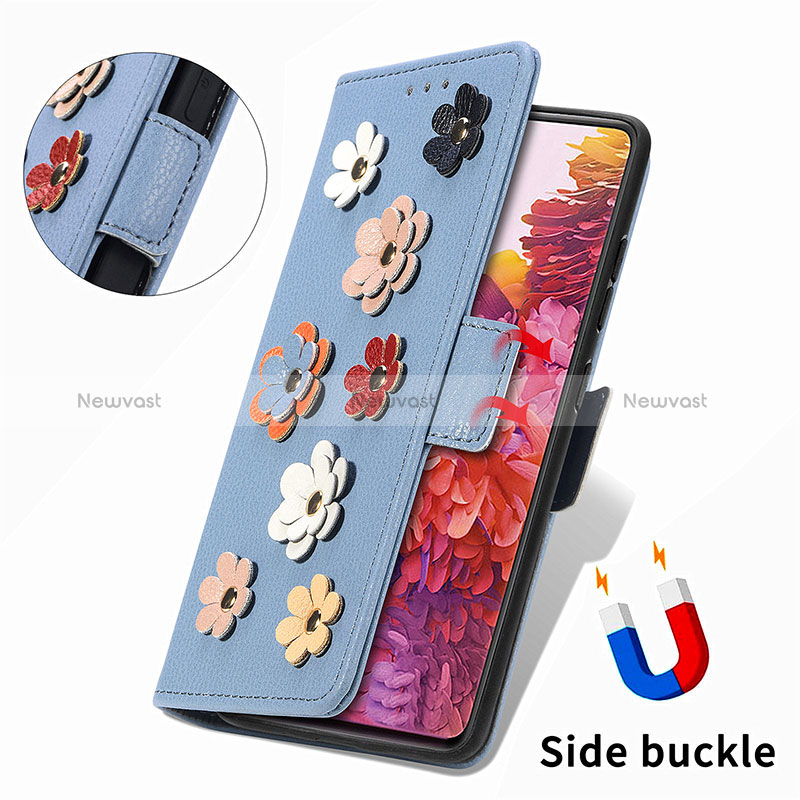 Leather Case Stands Flip Flowers Cover Holder S02D for Samsung Galaxy S20 FE (2022) 5G