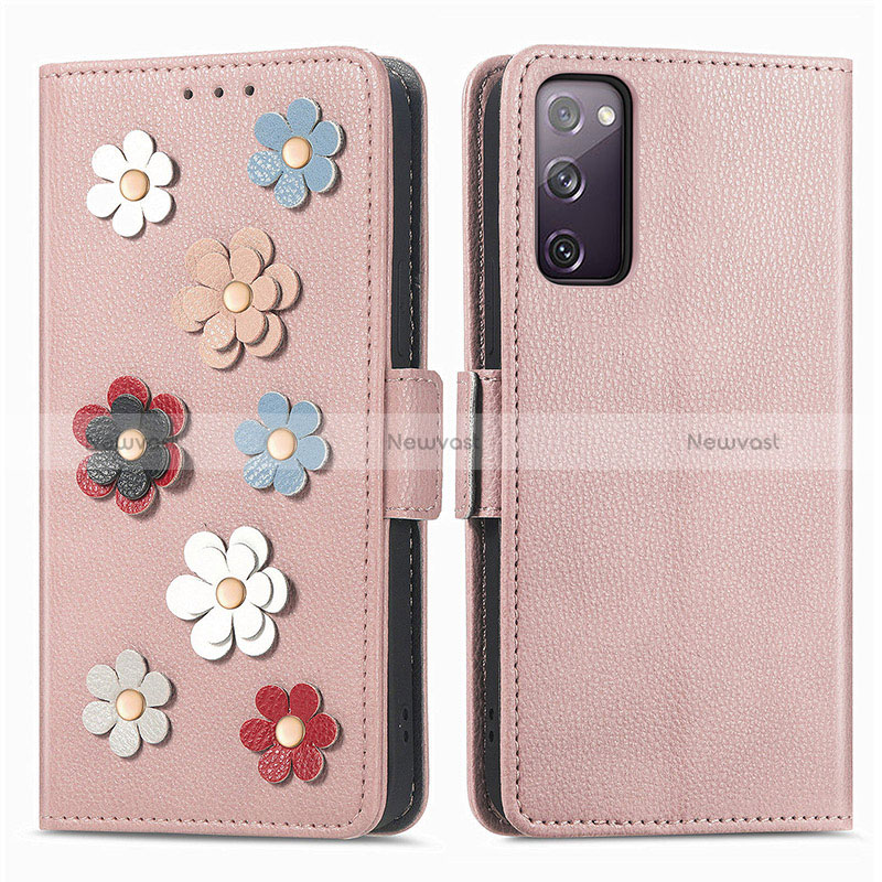 Leather Case Stands Flip Flowers Cover Holder S02D for Samsung Galaxy S20 FE (2022) 5G