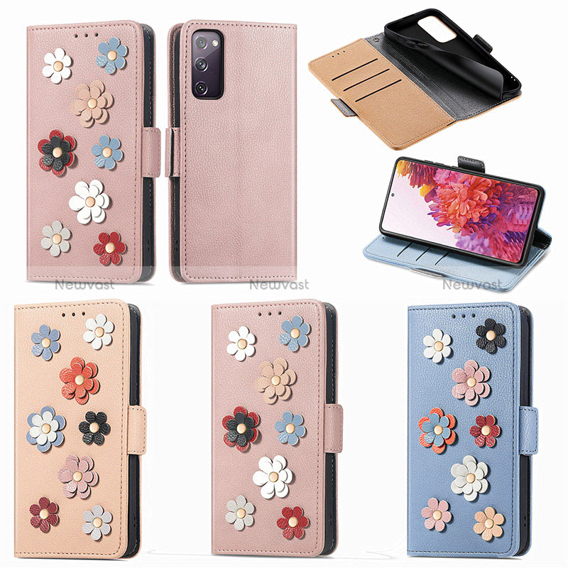 Leather Case Stands Flip Flowers Cover Holder S02D for Samsung Galaxy S20 FE (2022) 5G