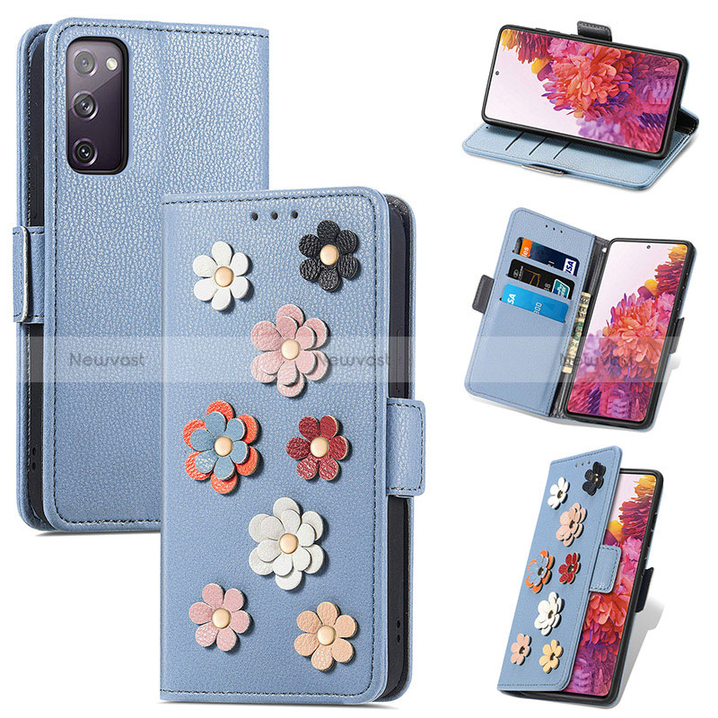 Leather Case Stands Flip Flowers Cover Holder S02D for Samsung Galaxy S20 FE (2022) 5G