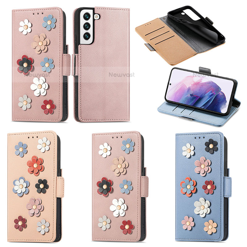 Leather Case Stands Flip Flowers Cover Holder S02D for Samsung Galaxy S21 Plus 5G