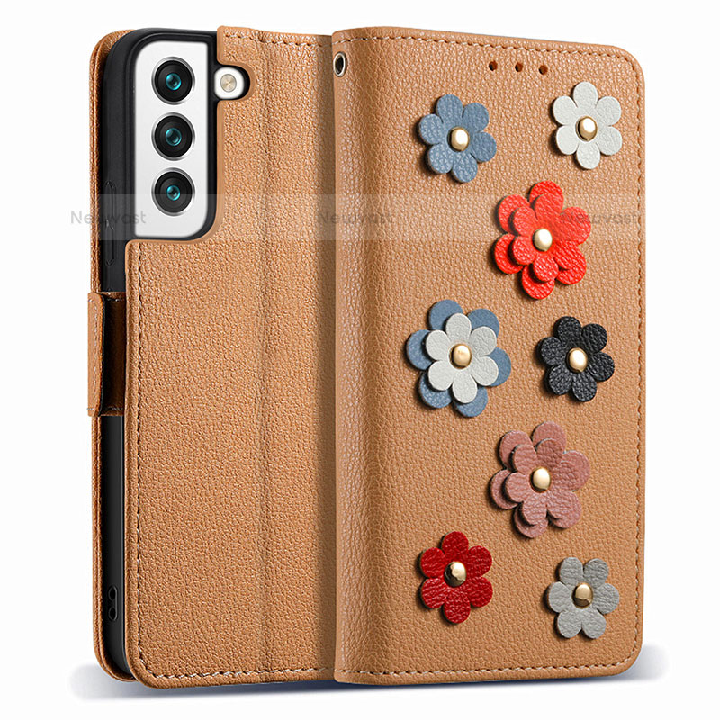 Leather Case Stands Flip Flowers Cover Holder S02D for Samsung Galaxy S21 Plus 5G