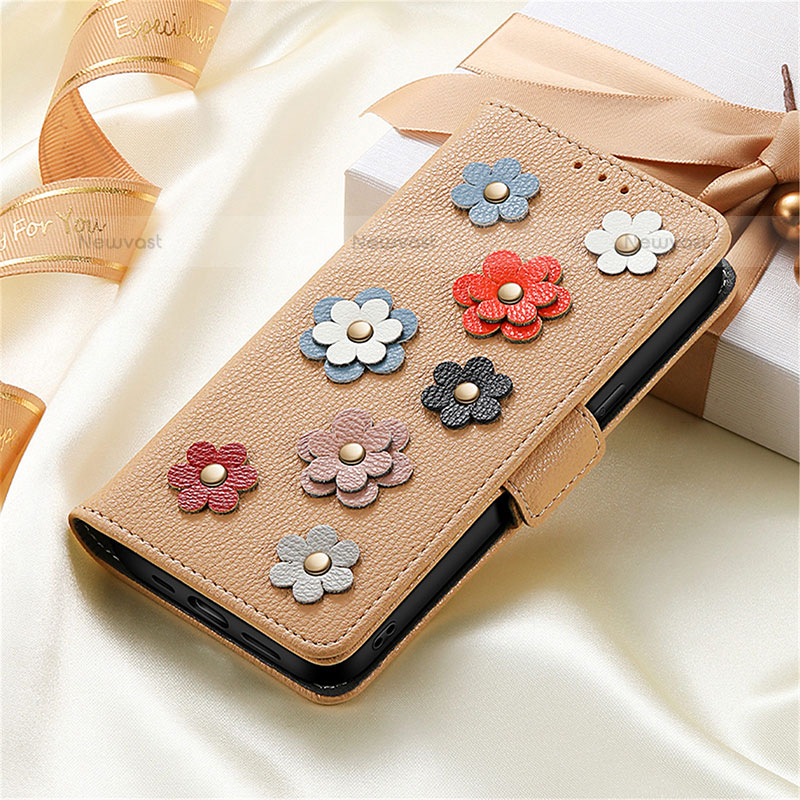 Leather Case Stands Flip Flowers Cover Holder S02D for Samsung Galaxy S21 Ultra 5G