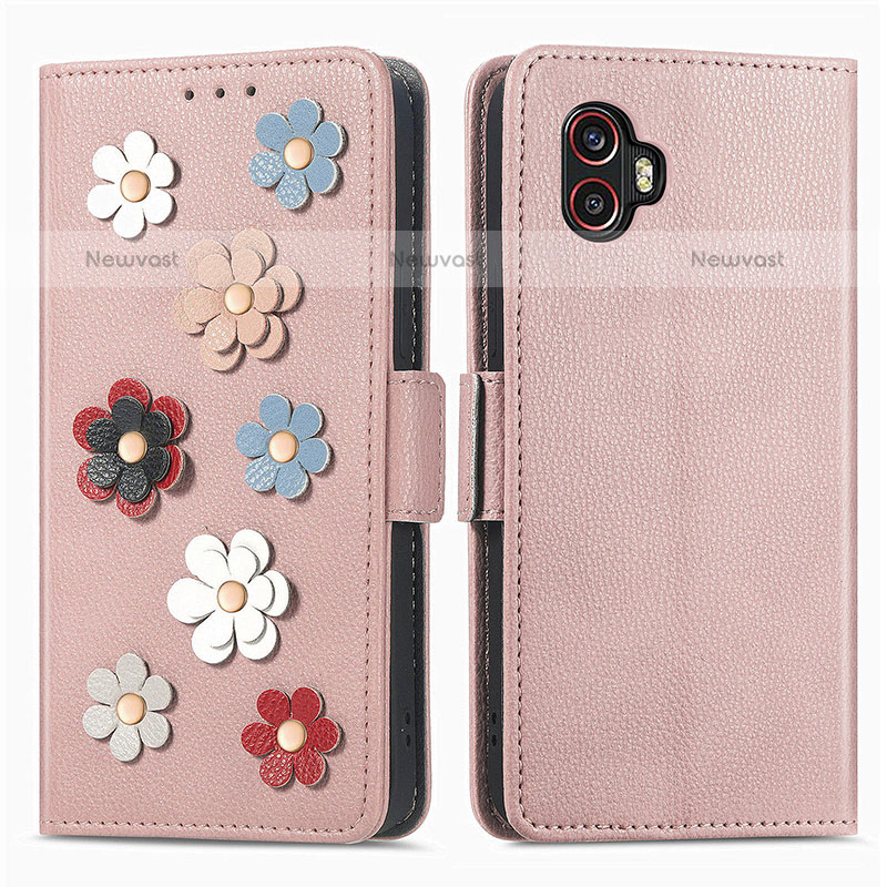 Leather Case Stands Flip Flowers Cover Holder S02D for Samsung Galaxy XCover 6 Pro 5G