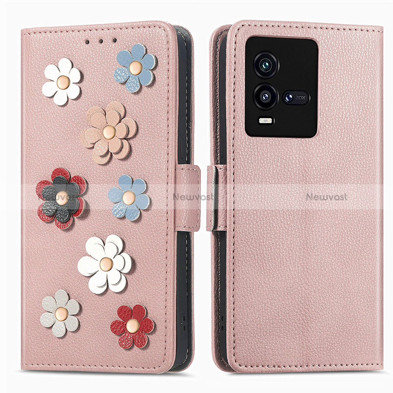 Leather Case Stands Flip Flowers Cover Holder S02D for Vivo iQOO 9T 5G