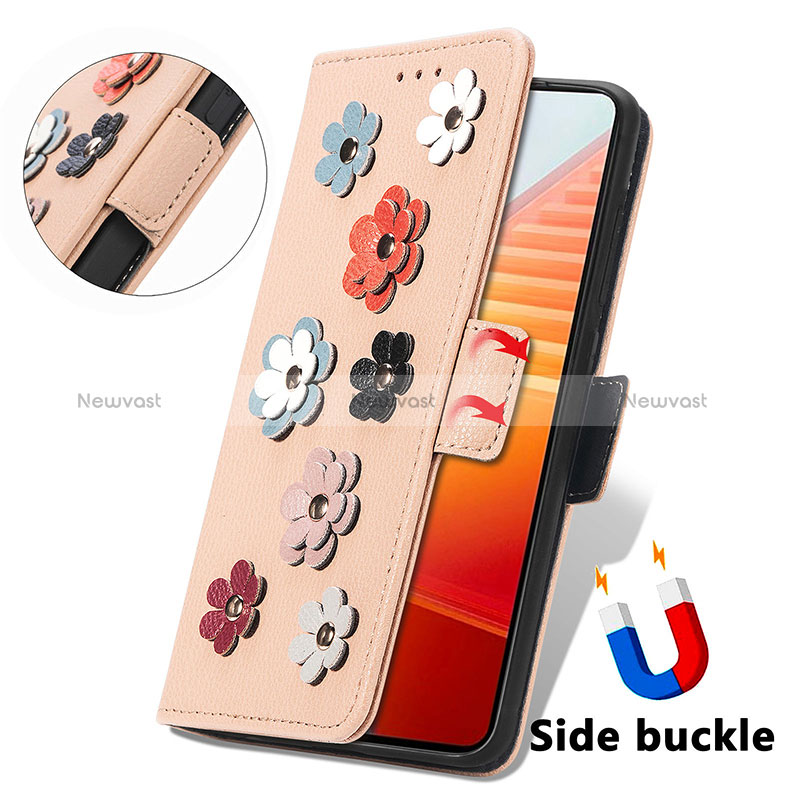 Leather Case Stands Flip Flowers Cover Holder S02D for Vivo iQOO 9T 5G