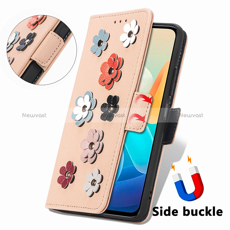 Leather Case Stands Flip Flowers Cover Holder S02D for Vivo iQOO Z6 Lite 5G