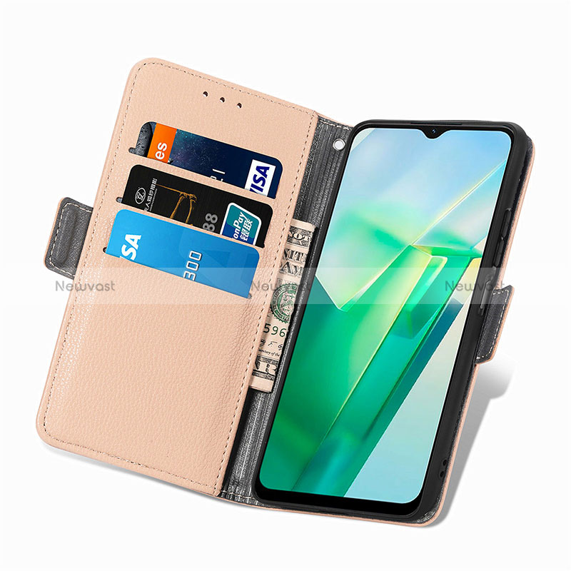 Leather Case Stands Flip Flowers Cover Holder S02D for Vivo T2x 5G