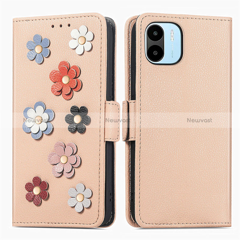 Leather Case Stands Flip Flowers Cover Holder S02D for Xiaomi Poco C51