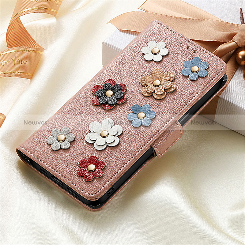 Leather Case Stands Flip Flowers Cover Holder S02D for Xiaomi Redmi K50 Gaming AMG F1 5G Rose Gold