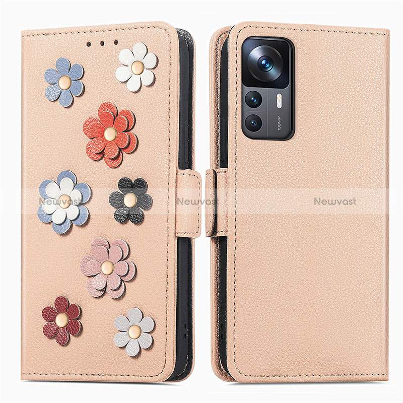 Leather Case Stands Flip Flowers Cover Holder S02D for Xiaomi Redmi K50 Ultra 5G Khaki