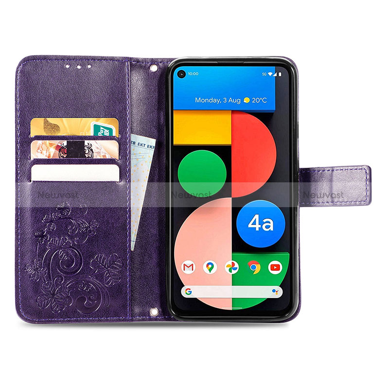 Leather Case Stands Flip Flowers Cover Holder S03D for Google Pixel 5a 5G