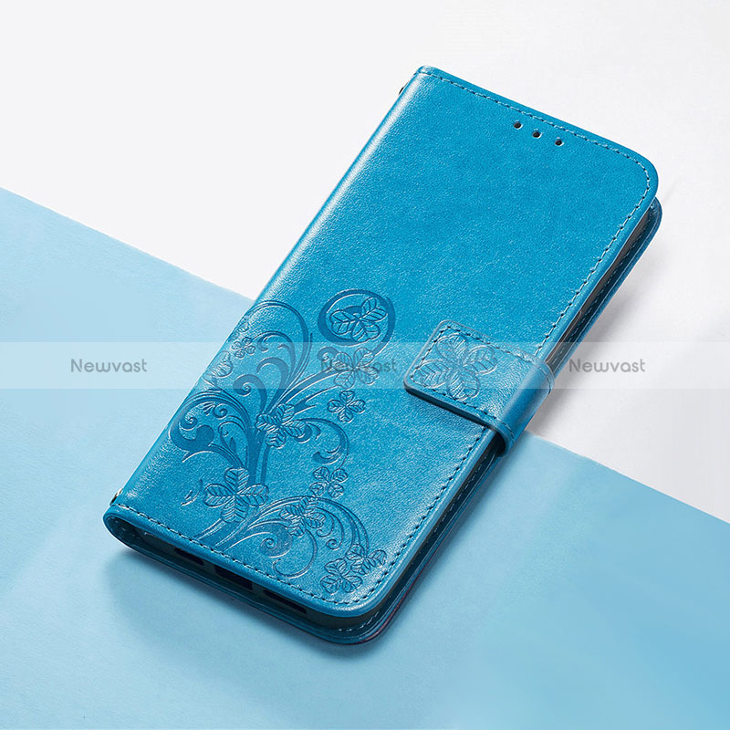 Leather Case Stands Flip Flowers Cover Holder S03D for Google Pixel 6 Pro 5G Blue