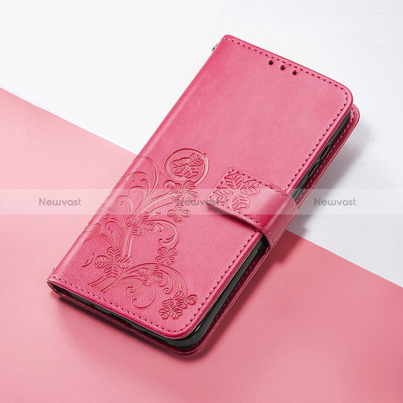 Leather Case Stands Flip Flowers Cover Holder S03D for Google Pixel 6 Pro 5G Hot Pink
