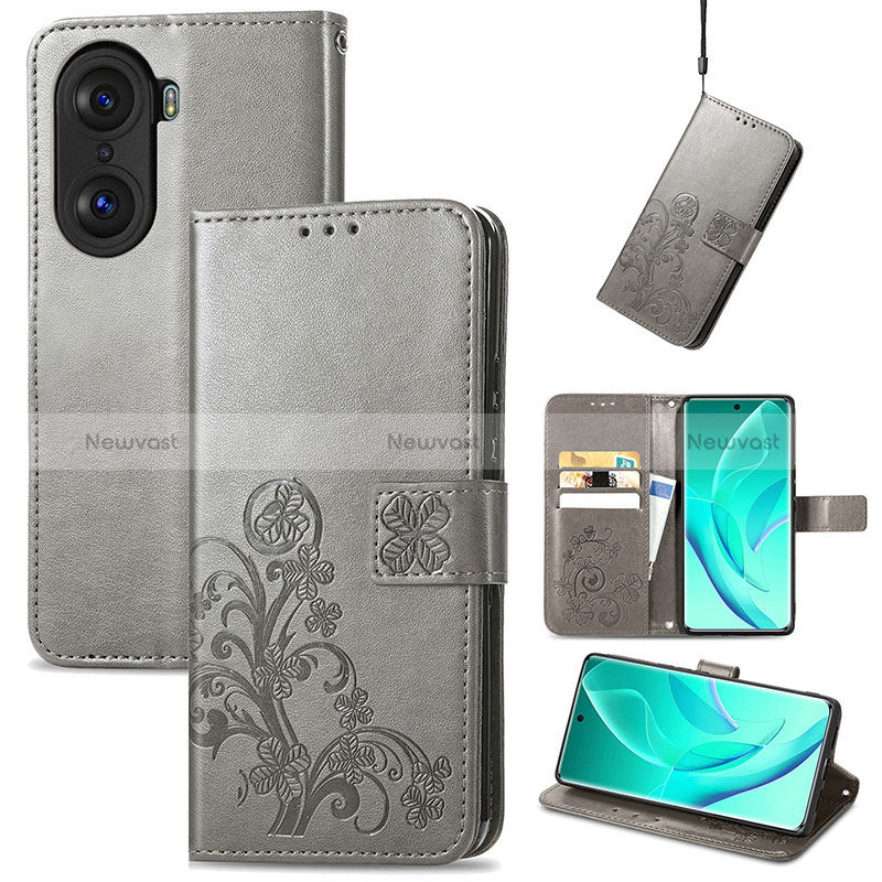 Leather Case Stands Flip Flowers Cover Holder S03D for Huawei Honor 60 5G