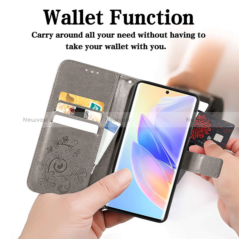 Leather Case Stands Flip Flowers Cover Holder S03D for Huawei Honor 60 SE 5G