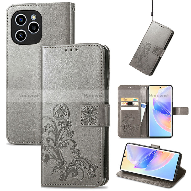 Leather Case Stands Flip Flowers Cover Holder S03D for Huawei Honor 60 SE 5G