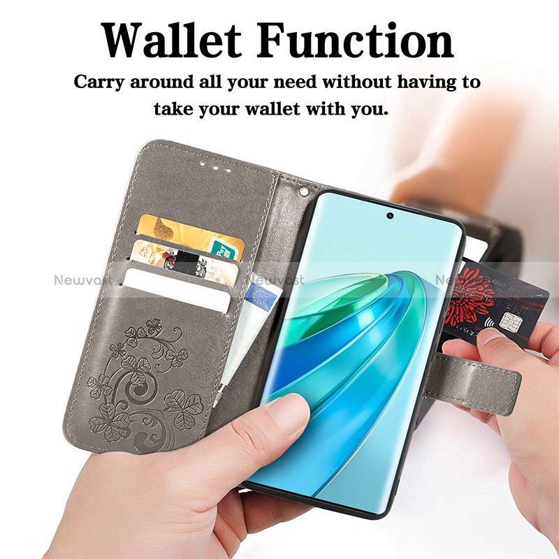 Leather Case Stands Flip Flowers Cover Holder S03D for Huawei Honor X9a 5G