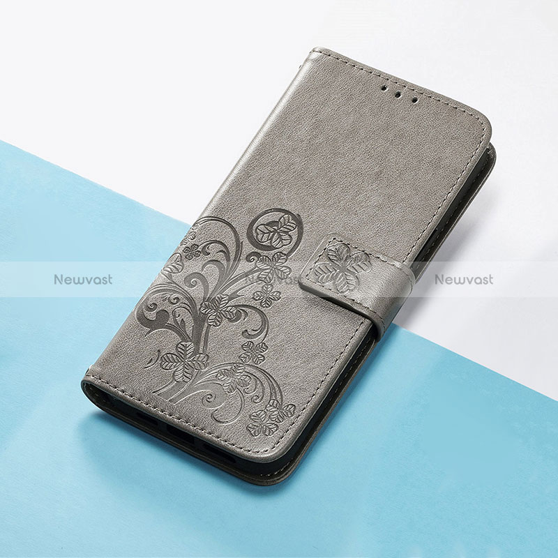 Leather Case Stands Flip Flowers Cover Holder S03D for Motorola Moto Edge (2023) 5G Gray