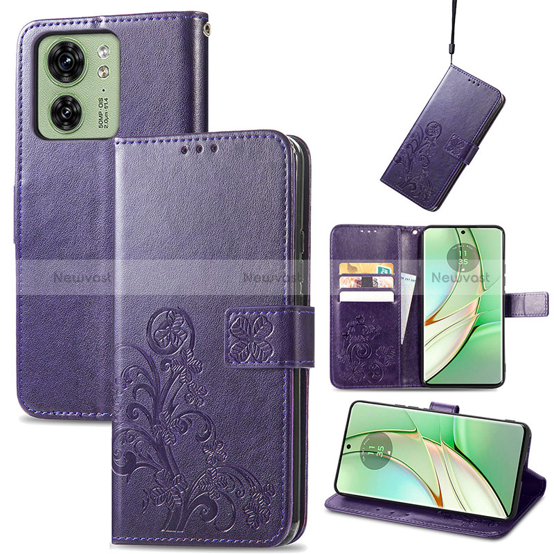 Leather Case Stands Flip Flowers Cover Holder S03D for Motorola Moto Edge 40 5G