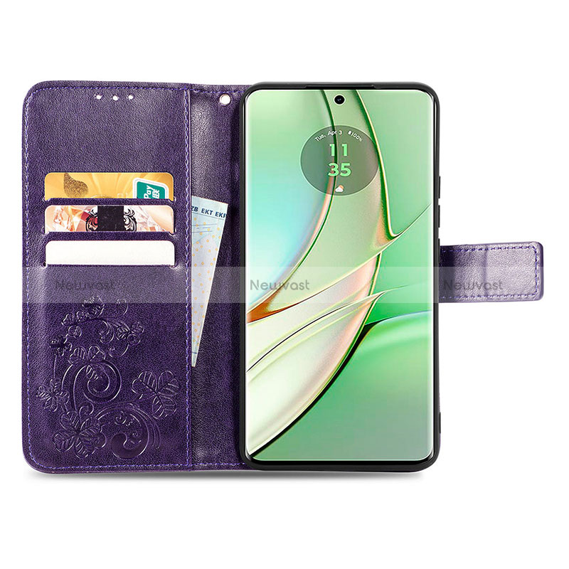 Leather Case Stands Flip Flowers Cover Holder S03D for Motorola Moto Edge 40 5G