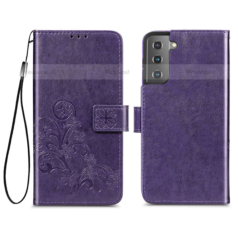 Leather Case Stands Flip Flowers Cover Holder S03D for Samsung Galaxy S21 5G