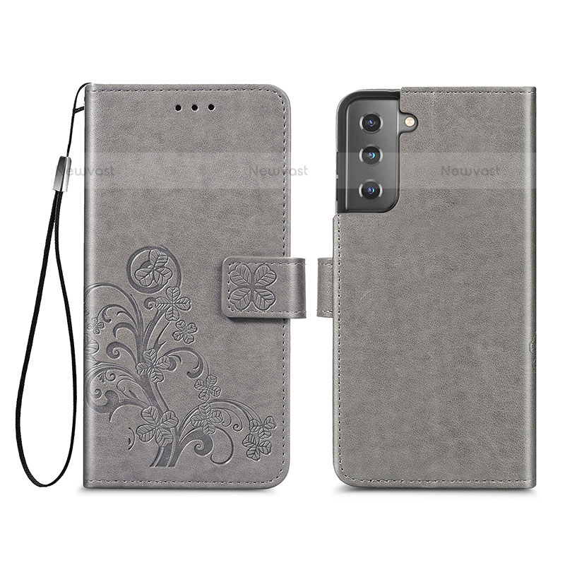 Leather Case Stands Flip Flowers Cover Holder S03D for Samsung Galaxy S21 Plus 5G