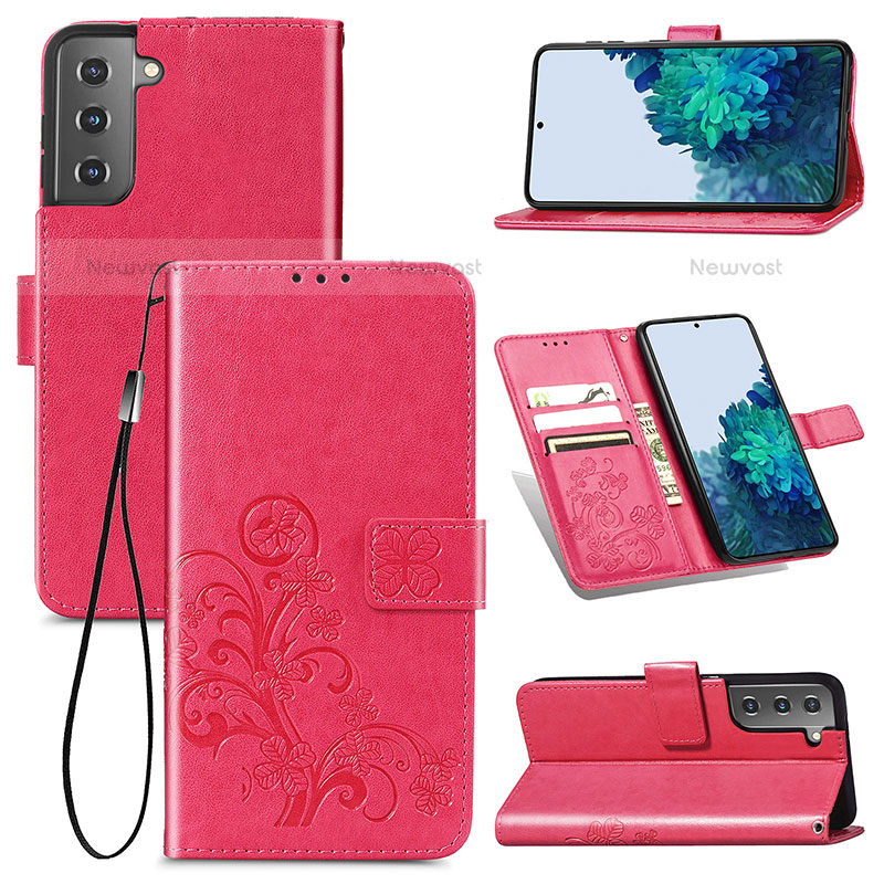 Leather Case Stands Flip Flowers Cover Holder S03D for Samsung Galaxy S21 Plus 5G