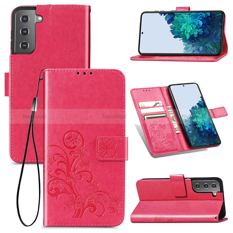 Leather Case Stands Flip Flowers Cover Holder S03D for Samsung Galaxy S22 Plus 5G