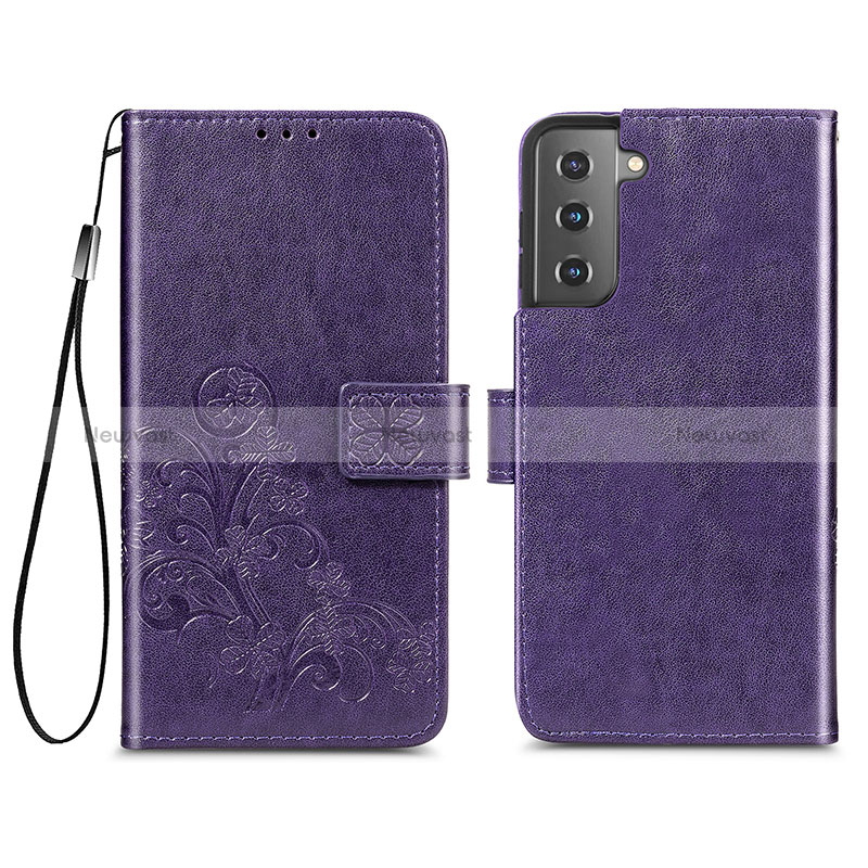 Leather Case Stands Flip Flowers Cover Holder S03D for Samsung Galaxy S24 Plus 5G