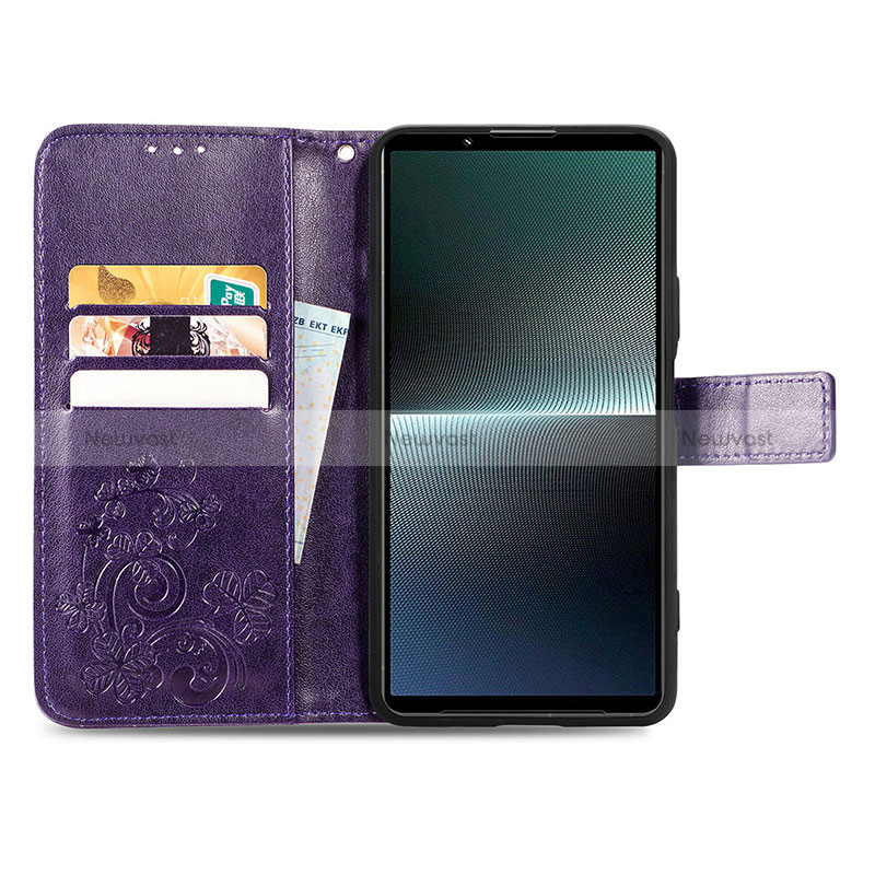 Leather Case Stands Flip Flowers Cover Holder S03D for Sony Xperia 1 V